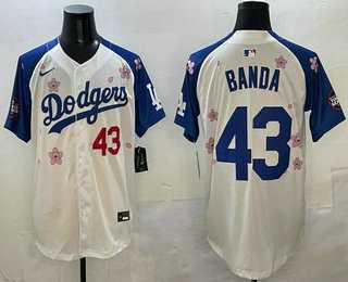 Men%27s Los Angeles Dodgers #43 Anthony Banda White Royal 2025 Tokyo Series Limited Stitched Jersey